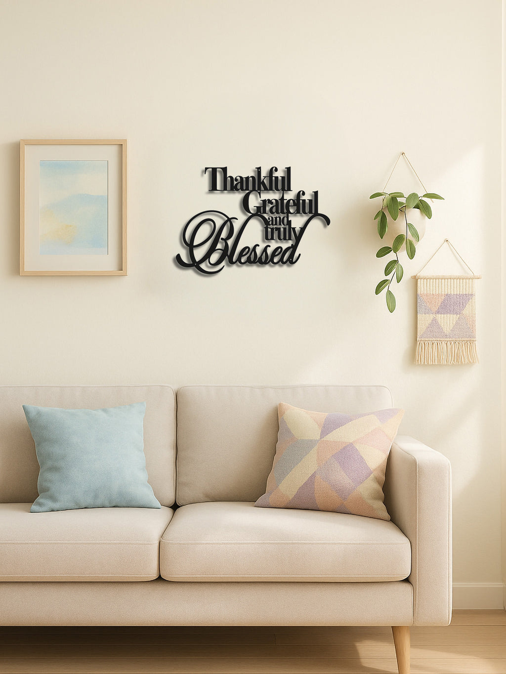 Elegant Thankful Grateful Blessed Metal Art -Wall Decor For Home Office Bedroom