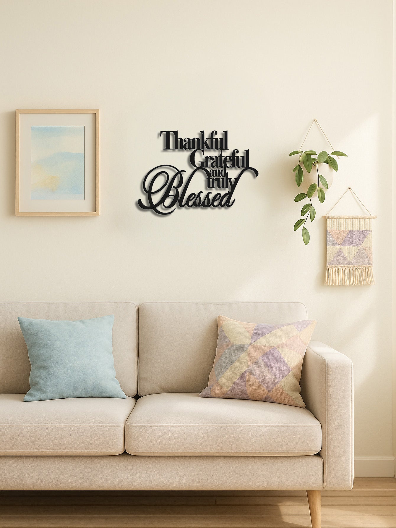 Elegant Thankful Grateful Blessed Metal Art -Wall Decor For Home Office Bedroom