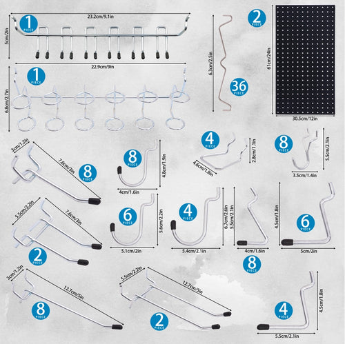 108-Piece Black Wall Management Kit, Including Pegboard And Hooks In Multiple Sizes, Ideal For Organizing Garages, Workshops, And Storage Rooms