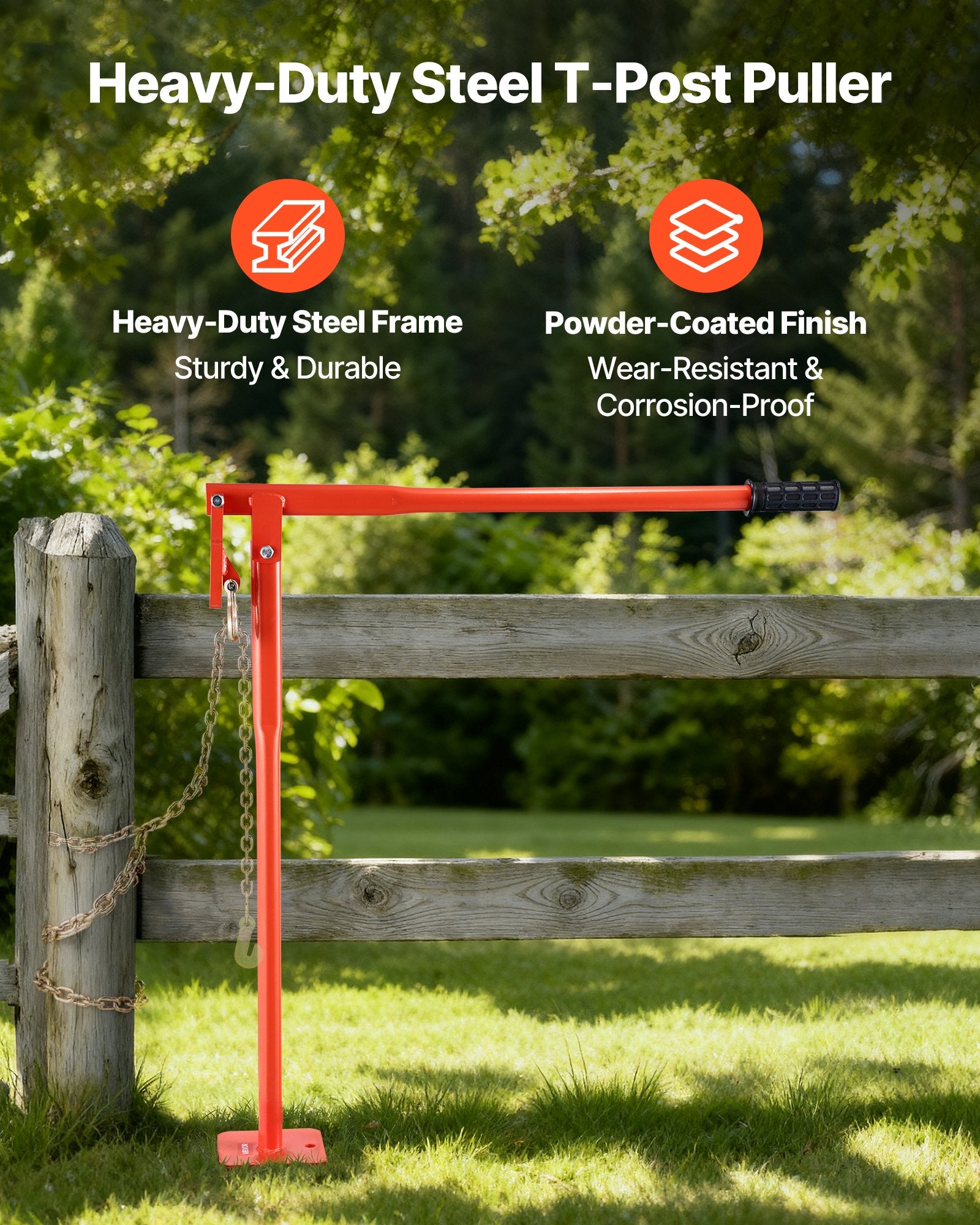 36 In T Post Puller, Heavy Duty Steel Fence Post Puller, 660lb Load Capacity, Labor-Saving T-Post Remover Tool For Round Fence Posts, Sign Posts & Tree Stumps, Lifting Chain Not Included
