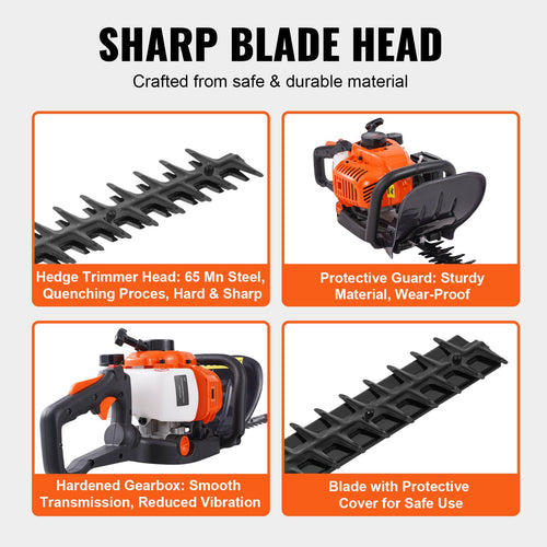 23.2-inch 26CC 2 Cycle Gas Hedge Trimmer, Gas Powered Handheld Hedge Trimmer With Dual Sided Dual Action Blade, 180° Adjustable Trimmer Head, Suitable For Trimming Shrubs, Low Bushes