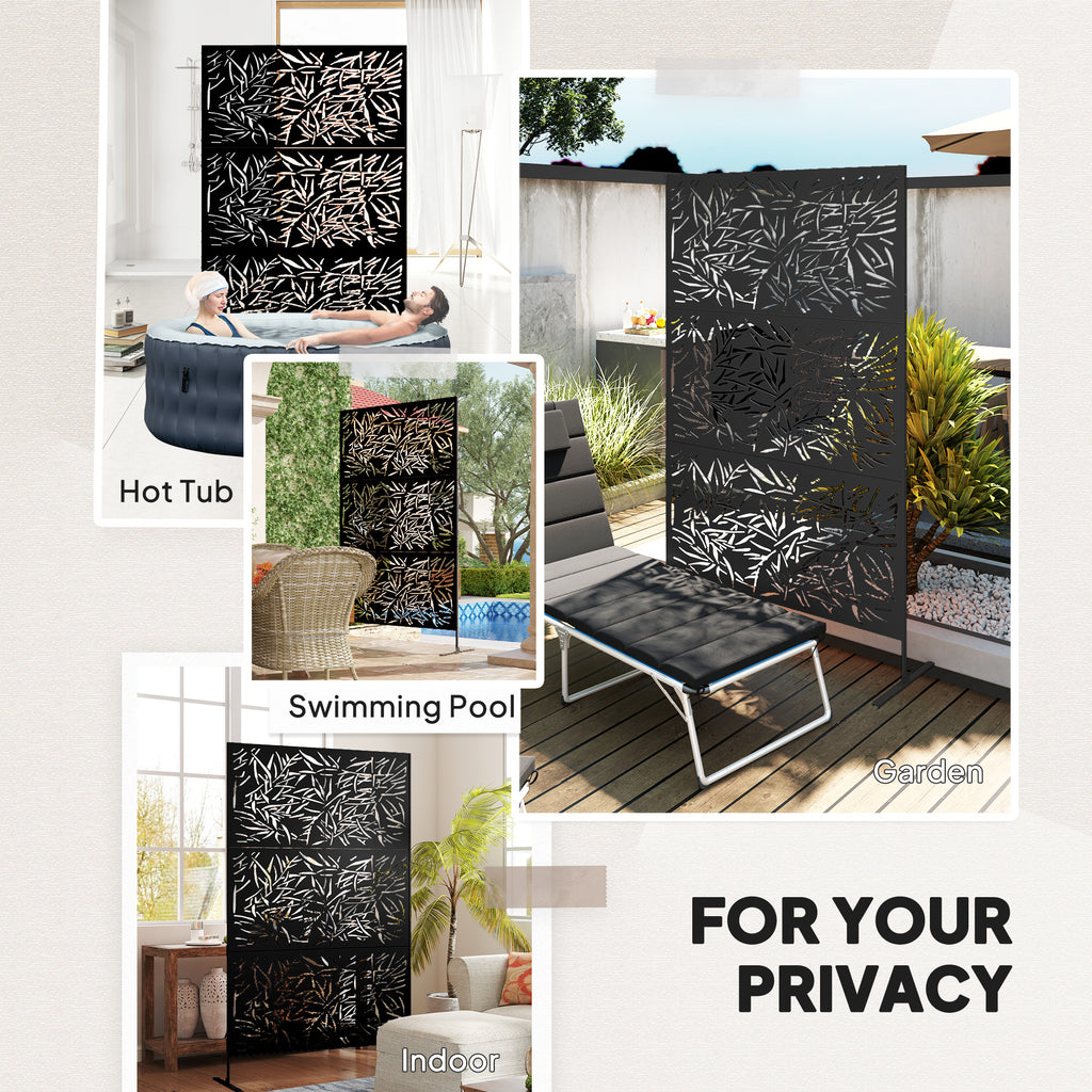 Decorative Privacy Fence Screen, Metal Outdoor Privacy Screen Climbing Plant Trellis with Stand, Bamboo Black