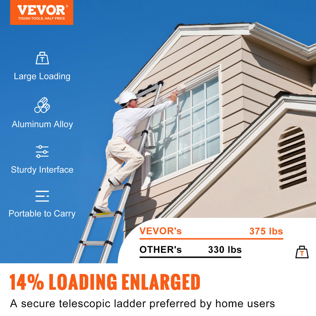 Telescoping Ladder Aluminum Extension Step 10.5 Ft Multi-purpose Portable
