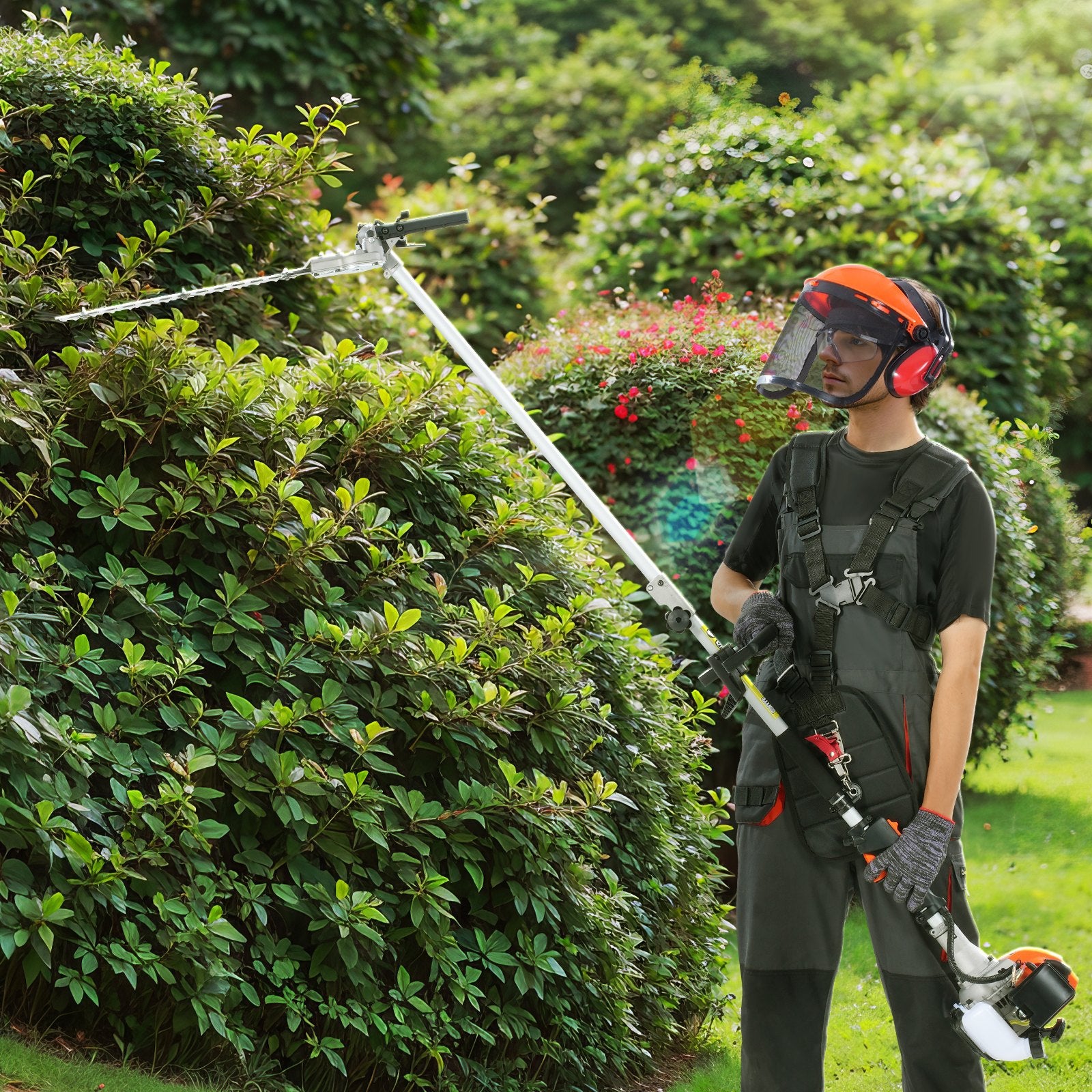 52CC 6-in-1 Multi-Functional Trimming Tools, Gas Hedge Trimmer, Weed Eater, String Trimmer, Brush Cutter, Edger, Pole Saw Chainsaw Pruner With Extension Pole