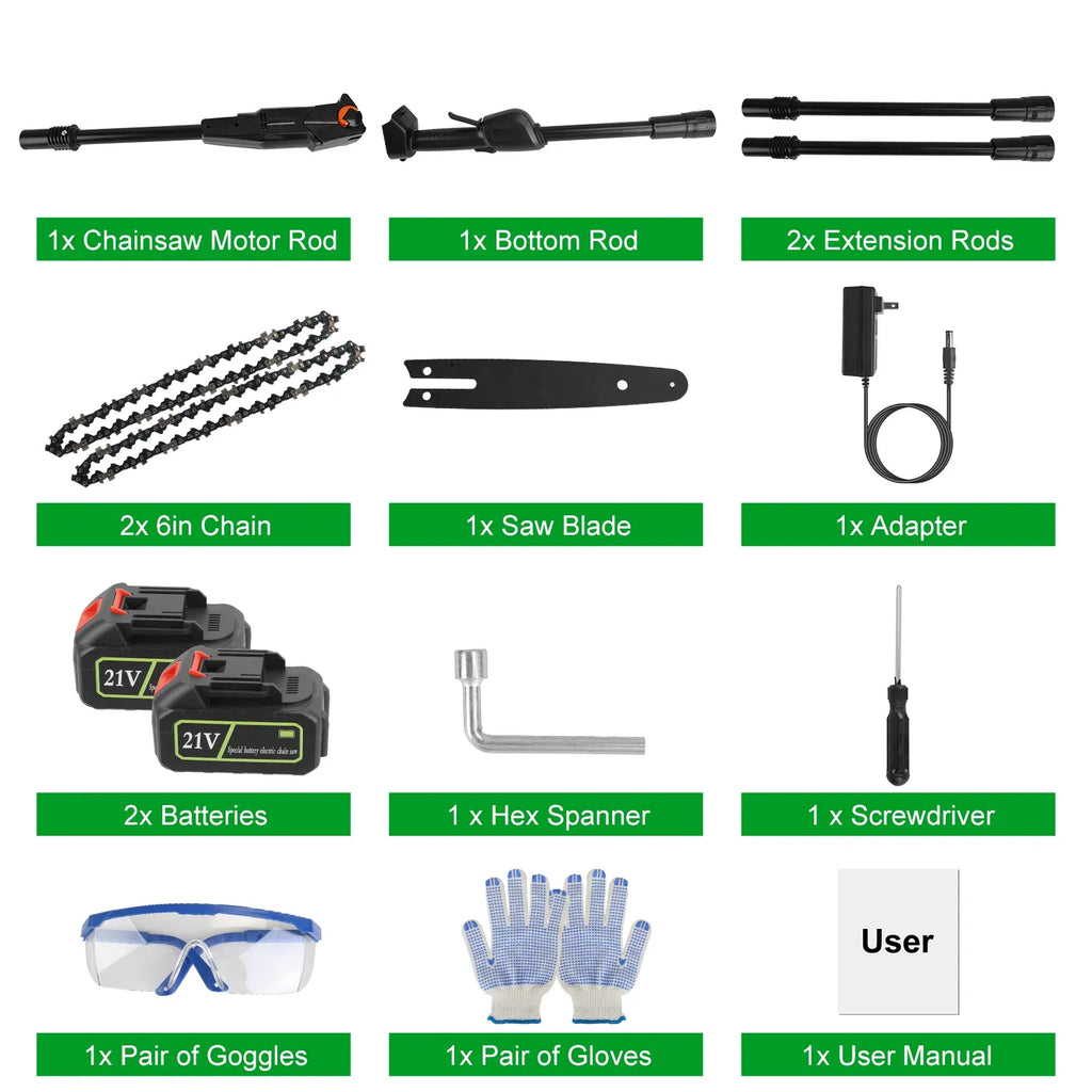 6in Cordless Pole Saw 7.4FT Maximum Extendable Length 35FT S Speed Electric Pole Chainsaw 2Pcs 3.0Ah Batteries And Charger Included For Pruning Trimming