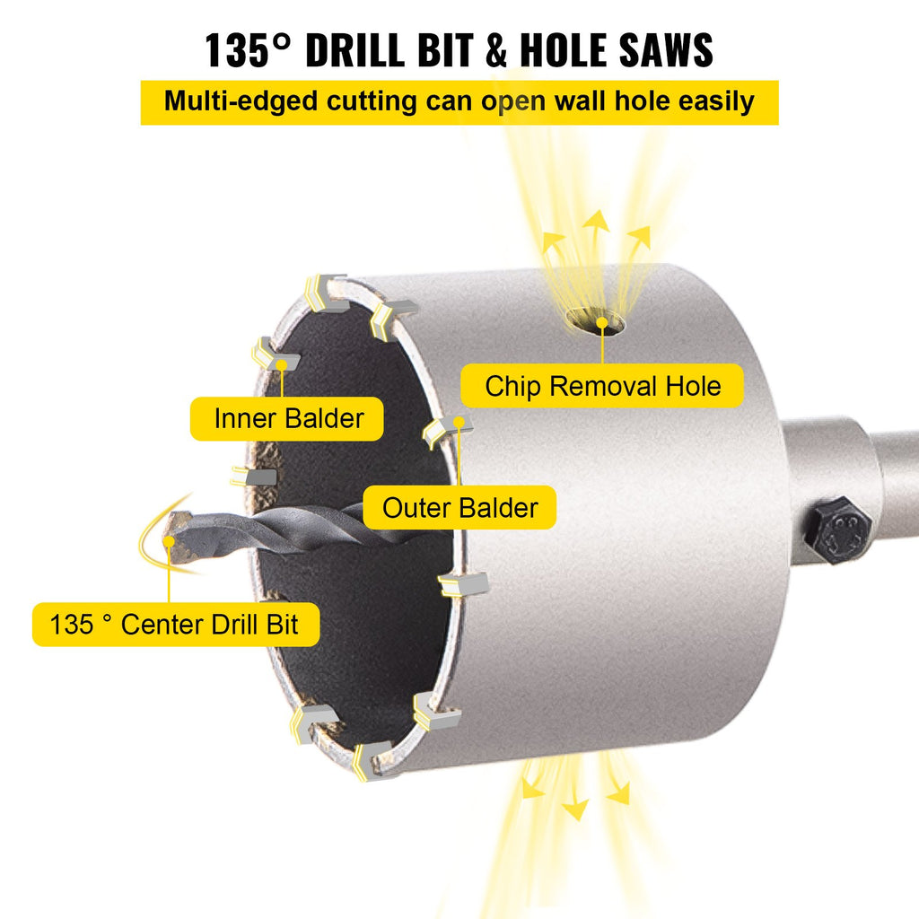 Concrete Hole Saw Kit, 1-2/11', 1-3/5', 2-9/16', 3-5/32', 3-15/16' Drill Bit Set SDS Plus & SDS MAX Shank Wall Hole Cutter W/a 4-1/3' Connecting Rod For Concrete, Cement, Stone Wall, Masonry