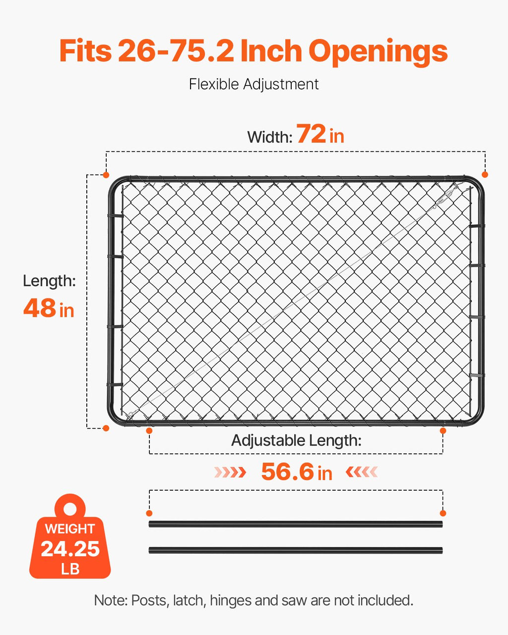 Chain Link Fence Gate Fit 2.2-6 X 6 Ft Adjustable Garden Gate Posts Not Included