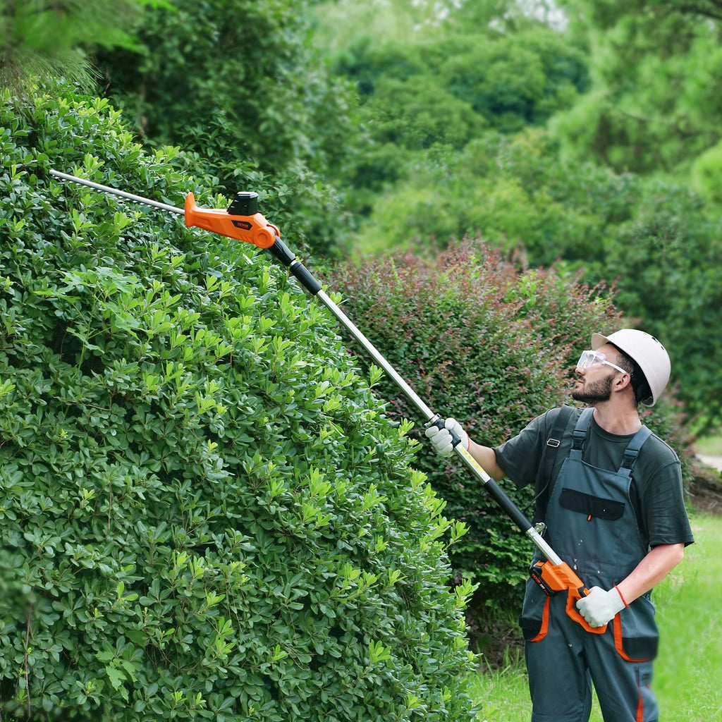 20V Cordless Hedge Trimmer, 18 Inch Double-edged Steel Blade, Pole Hedge Trimmer Kit 20V Battery, Fast Charger Included, Telescoping Design For High Branches
