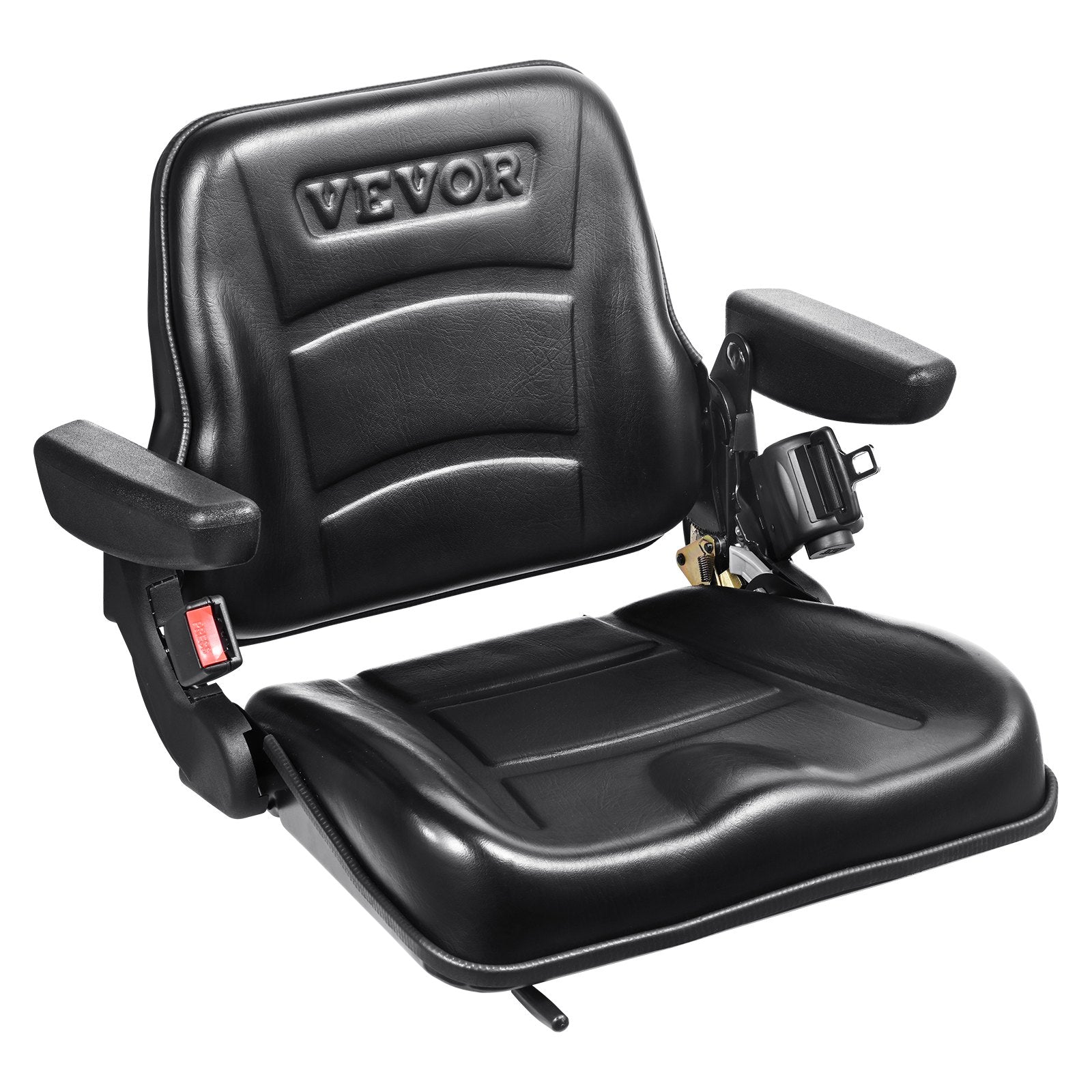 Universal Forklift Seat, Fold Down Tractor Seat With Adjustable Angle Back, Micro Switch, Seatbelt And Armrests, 6.3-13.4 Inch Slot Tractor Seat For Tractor Loader Excavator