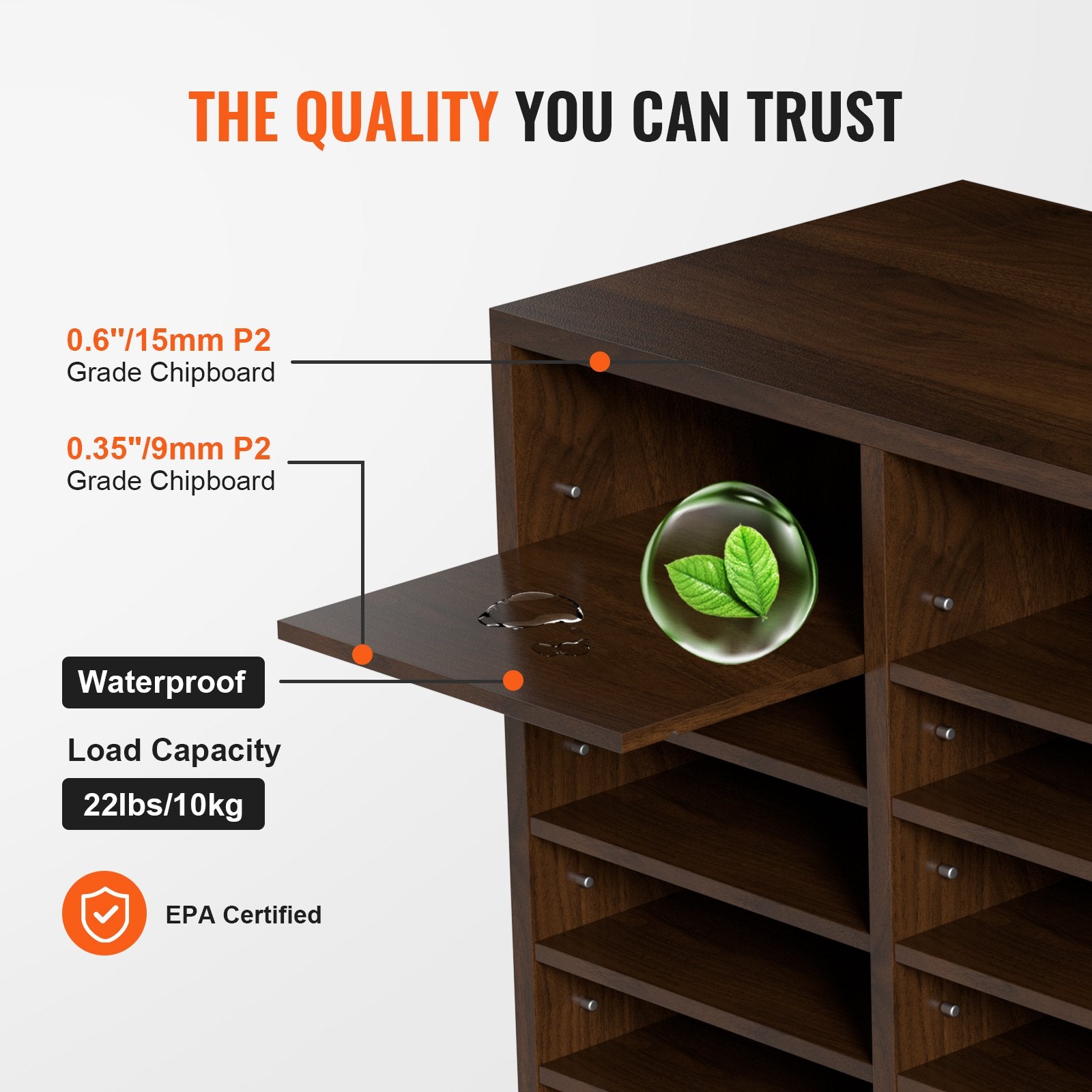 Literature Organizers, 24 Compartments Office Mailbox With Adjustable Shelves, Wood Literature Sorter 29x12x24.4 Inches For Office, Home, Classroom, Mailrooms Organization, EPA Certified, Brown