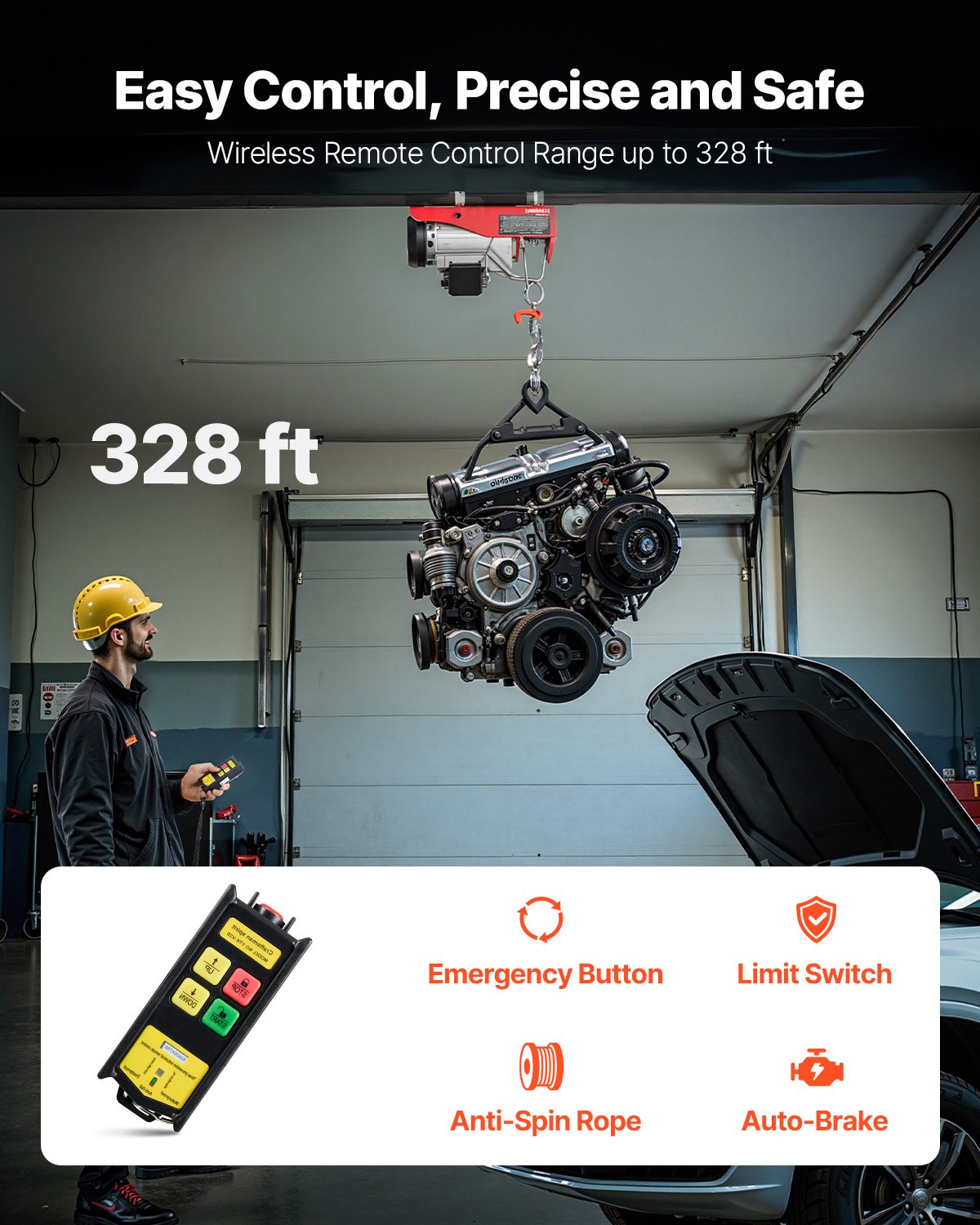 880lbs Wireless Remote Control Electric Hoist ,Electric Hoist With Remote Control 110 Volt, 40ft/20ft Lifting Height Pure Copper Motor Attic Lift, For Garage Warehouse Factory