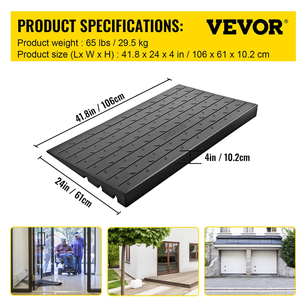 Rubber Threshold Ramp, 4Rise Threshold Ramp Doorway, 3 Channels Cord Cover Rubber Solid Threshold Ramp, Rubber Angled Entry Rated 2200 Lbs Load Capacity For Wheelchair And Scooter