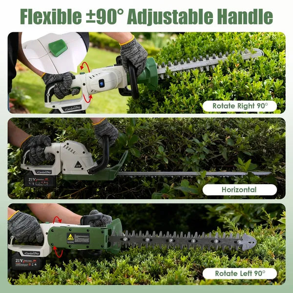 20'' Cordless Hedge Trimmer 21V Handheld Bush Trimmer Electric Grass Shrub Trimmer With Dual-Action Blades 0.6" Cutting Diameter Safety Lock ±90° Adjustable Handle