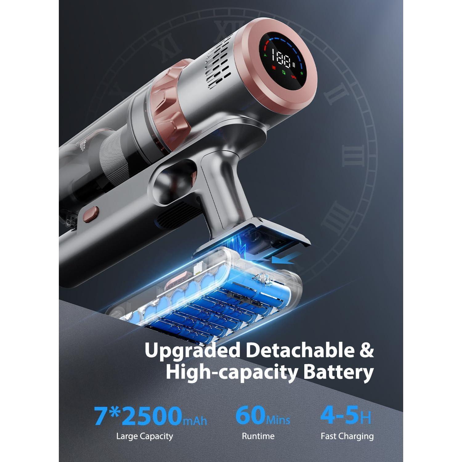 45KPa Strong Suction Power Wireless LED Touch Display 60 Minutes Of Battery Life Home Lightweight Handheld Pet Hair Vacuum Cleaner