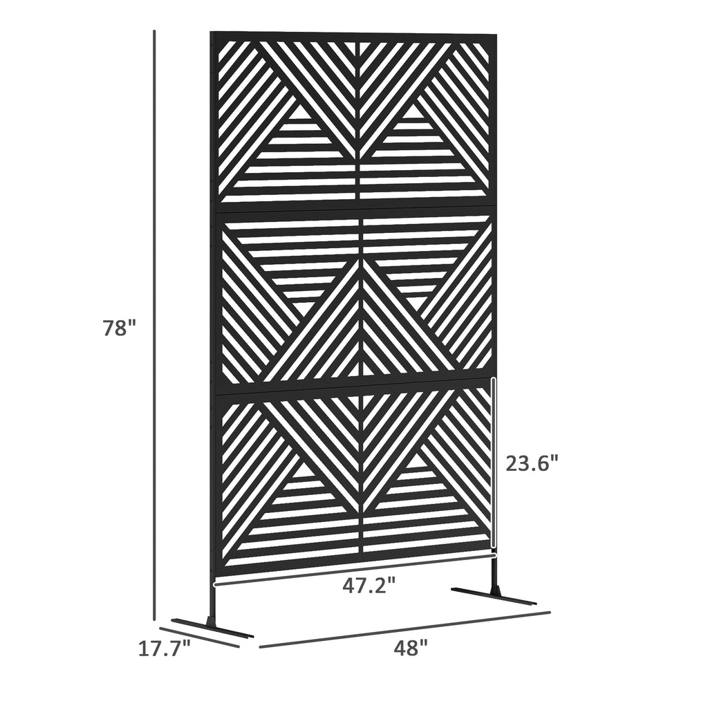 Decorative Privacy Fence Screen, Metal Outdoor Privacy Screen Climbing Plant Trellis With Stand, Rhombus Black