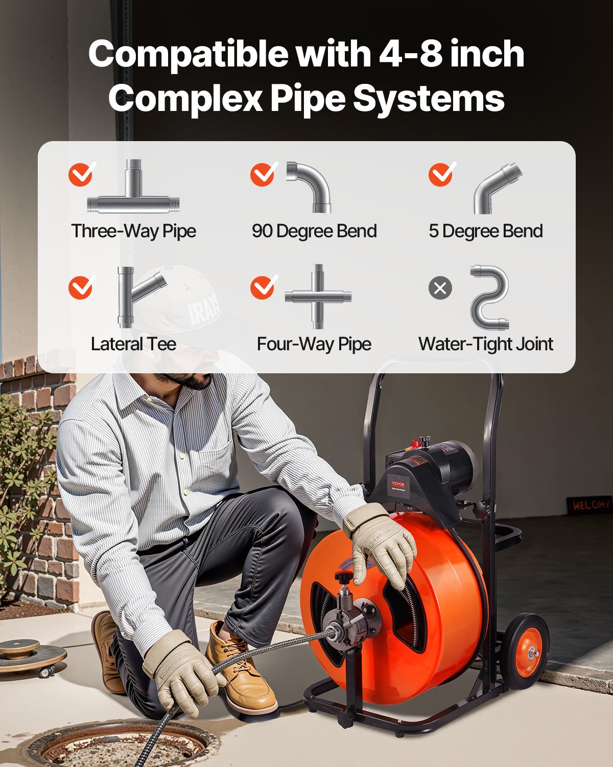 Drain Cleaning Machine 100FT X 3/4 Inch, Sewer Snake Machine Auto Feed, Drain Auger Cleaner With 4 Cutter & Air-Activated Foot Switch For 1" To 4" Pipes