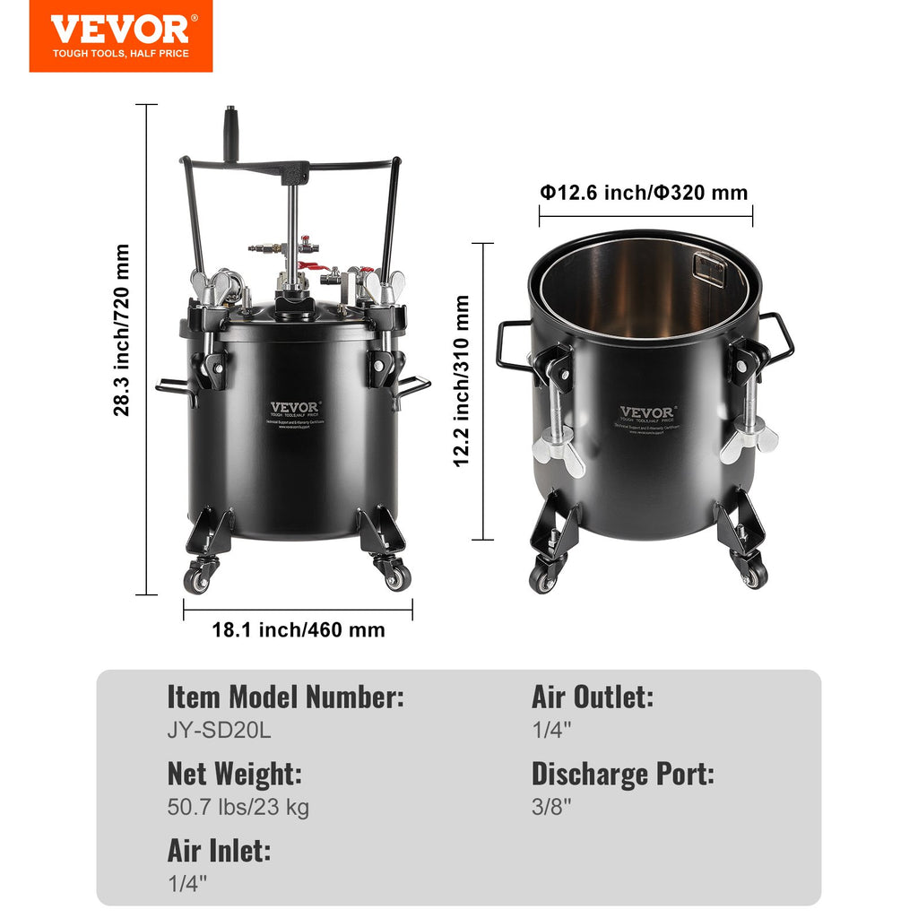 Spray Paint Pressure Pot Tank 20L 5gal With Casters Leak Repair Sealant