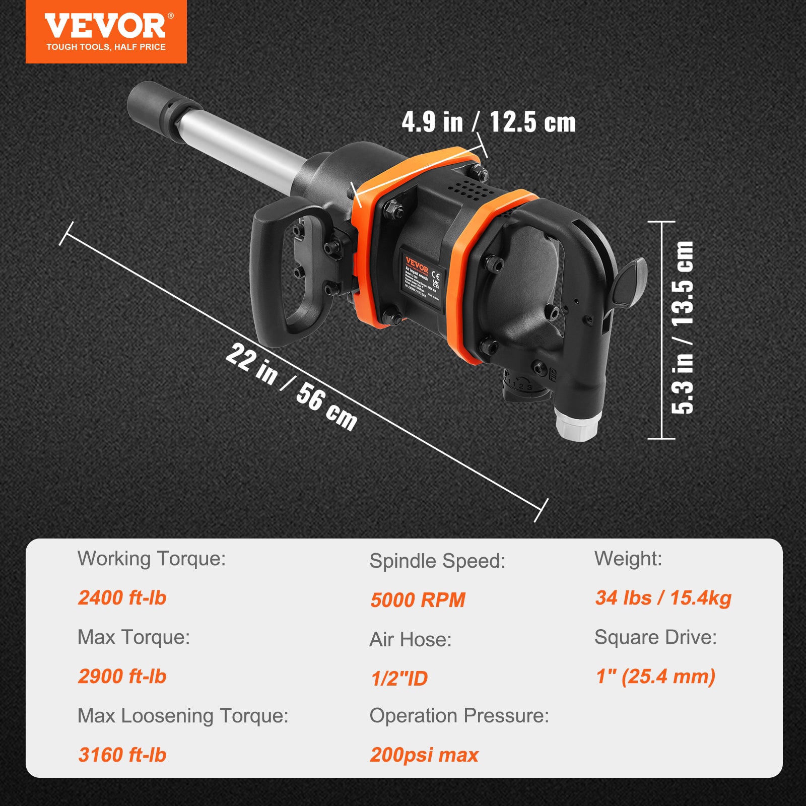 1 Inch Air Impact Wrench, Up To 3160 Ft-lbs High Reverse Torque Output 1inch Pneumatic Impact Gun