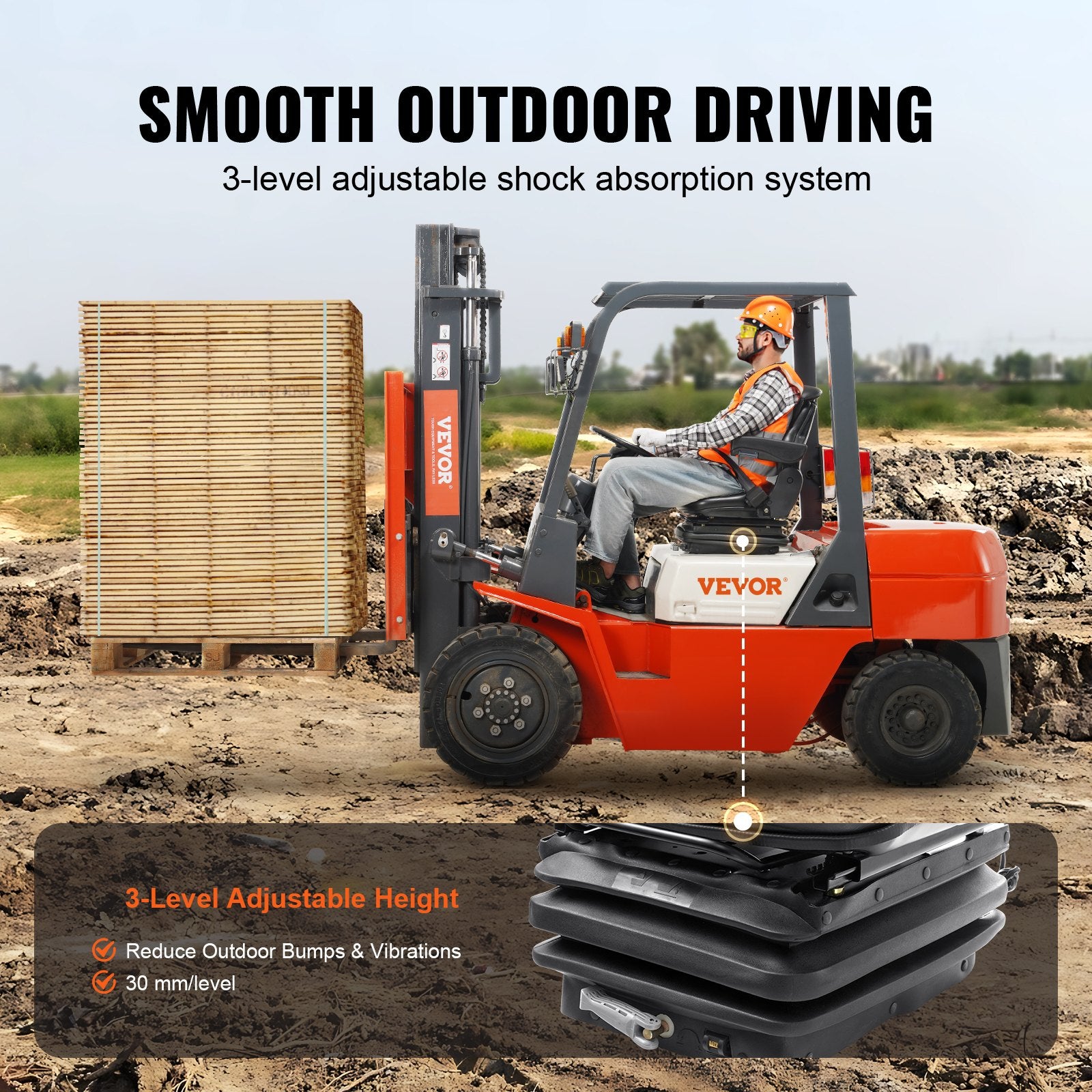 Universal Tractor Seat Suspension, Fold Down Forklift Seat With Adjustable Angle Back, Micro Switch, Seatbelt And Armrests, 3-level Shock Absorption Tractor Seat For Tractor Loader Excavator
