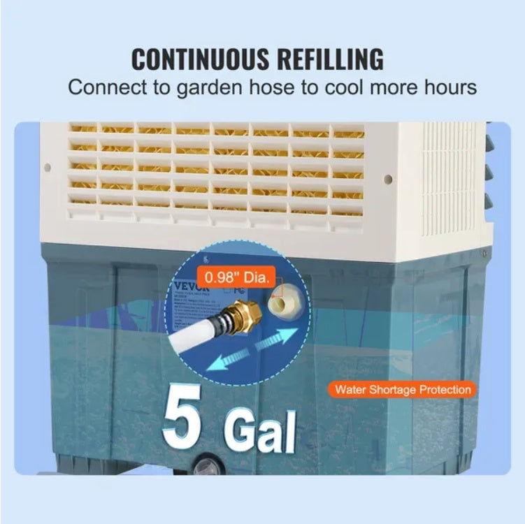Evaporative Air Cooler, Oscillating Swamp Cooler With Adjustable 3 Speeds, Portable Air Cooler For Indoor Outdoor Use