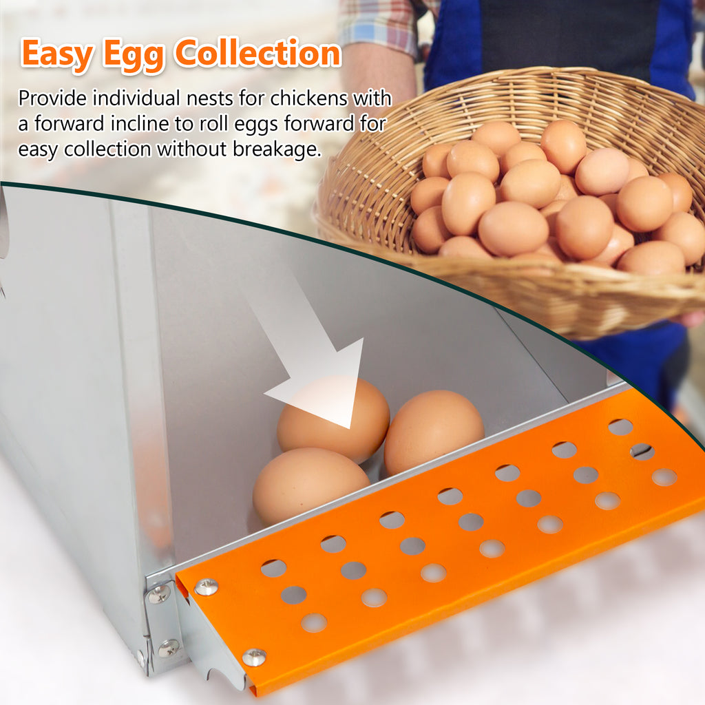 8-Bay Metal Nest Box-Wall Mount For Hens Ducks, Easy Egg   Assembly, Vented Galvanized Steel Coop Equipment Orange