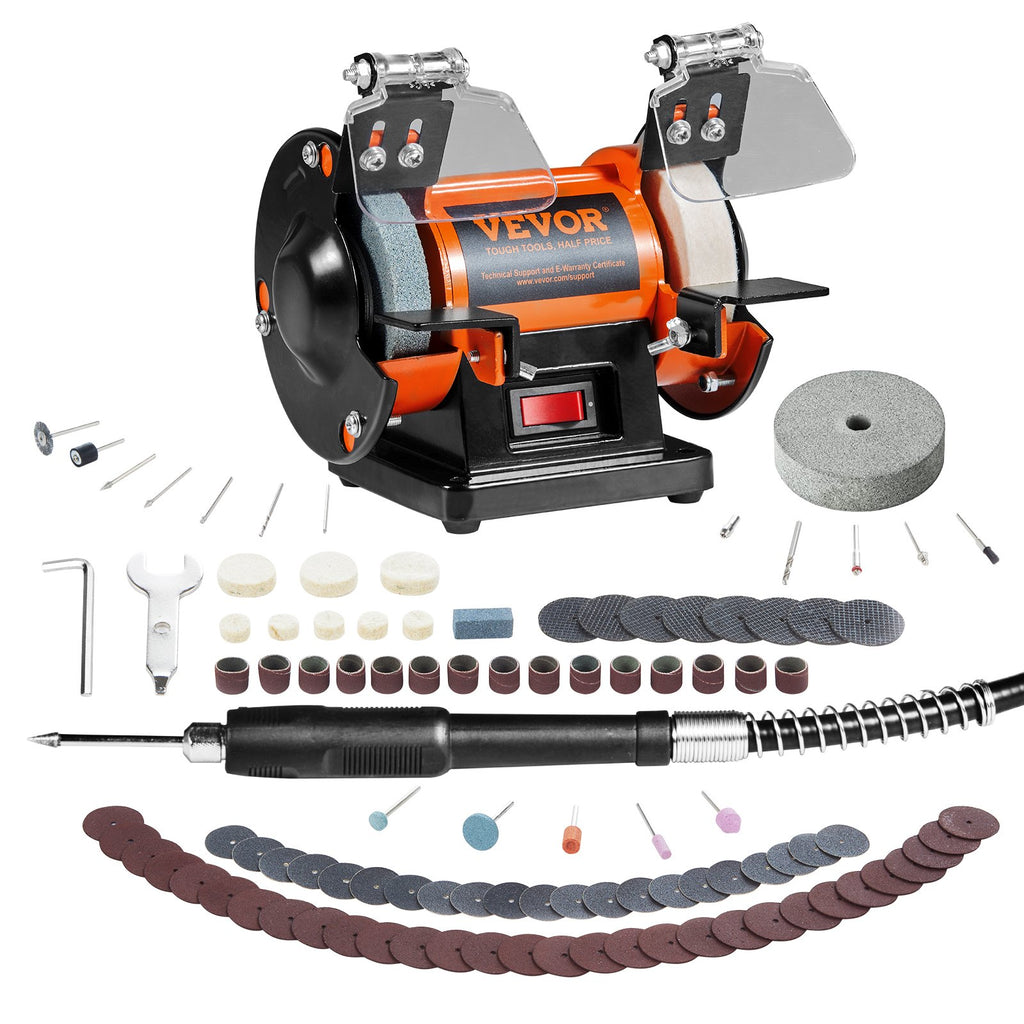 Bench Polisher & Buffing Machine For Metal Jewelry Wood - With Wool & Abrasive Wheels, 100 Tools, 3590RPM