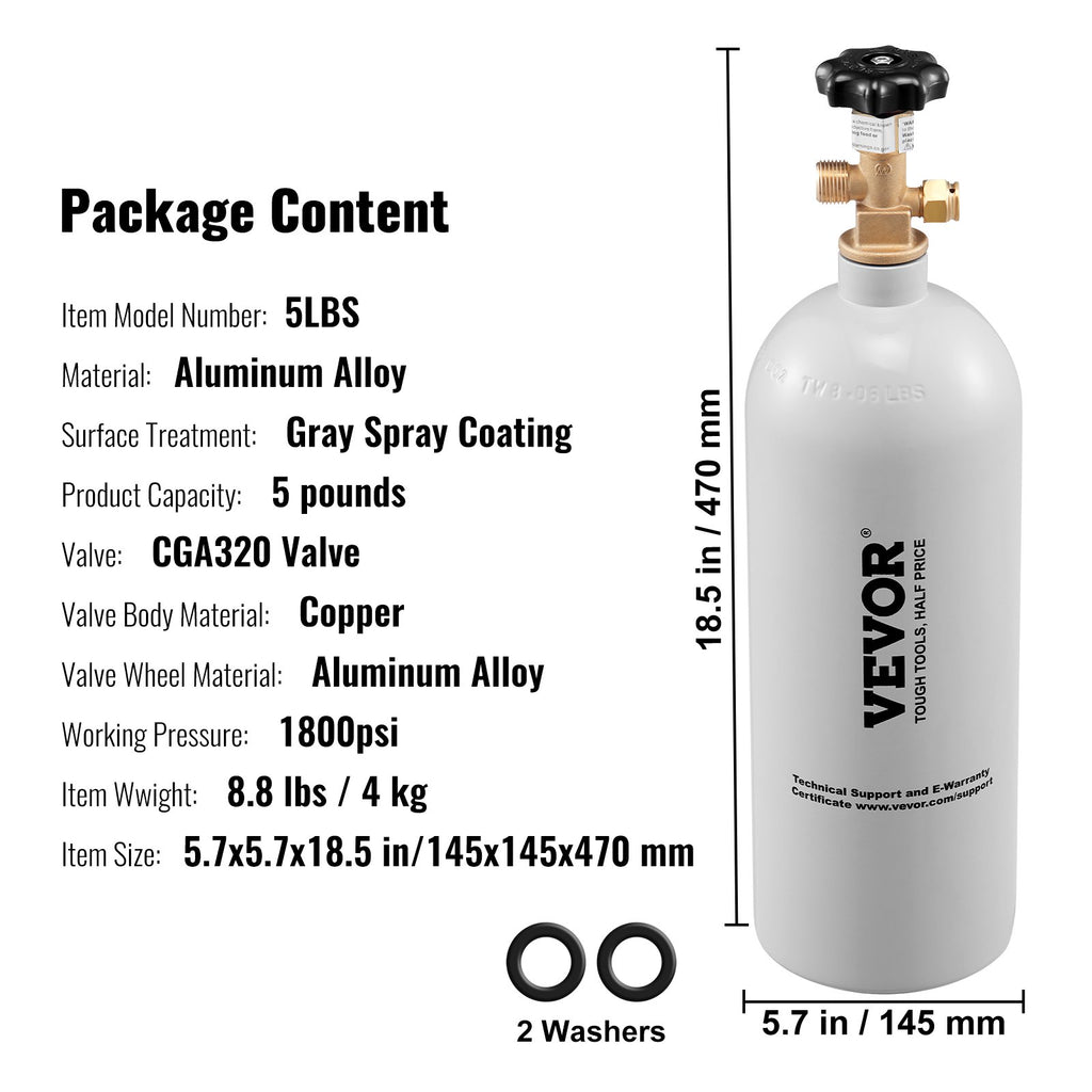 5 Lbs CO2 Tank Aluminum Gas Cylinder, Brand New CO2 Cylinder With Gray Spray Coating, CO2 Tank With CGA320 Valve, For Draft Soda Beer