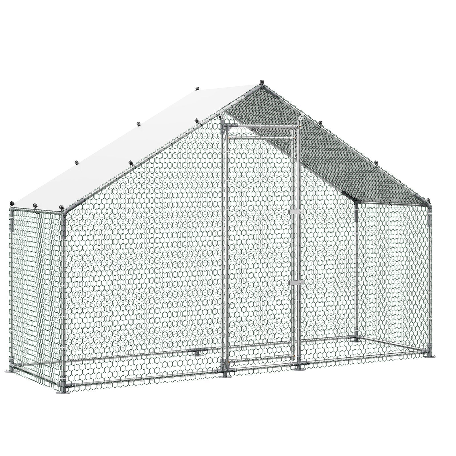 Large Metal Chicken Coop,9.8 X 3.3 X 6.6 Ft, Walk-in Chicken Run House With Waterproof Cover & Sturdy Frame, Spire Roof Poultry Cage Duck Pen For Rabbit Hen Goose Outdoor Backyard Farm Use