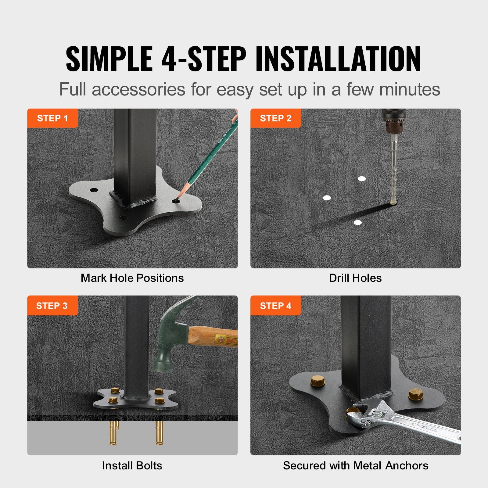 Outdoor Stair Railing, Fits For 1-5 Steps Transitional Wrought Iron Handrail, Adjustable Exterior Stair Railing With Fence, Handrails For Concrete Steps With Installation Kit, Matte Black