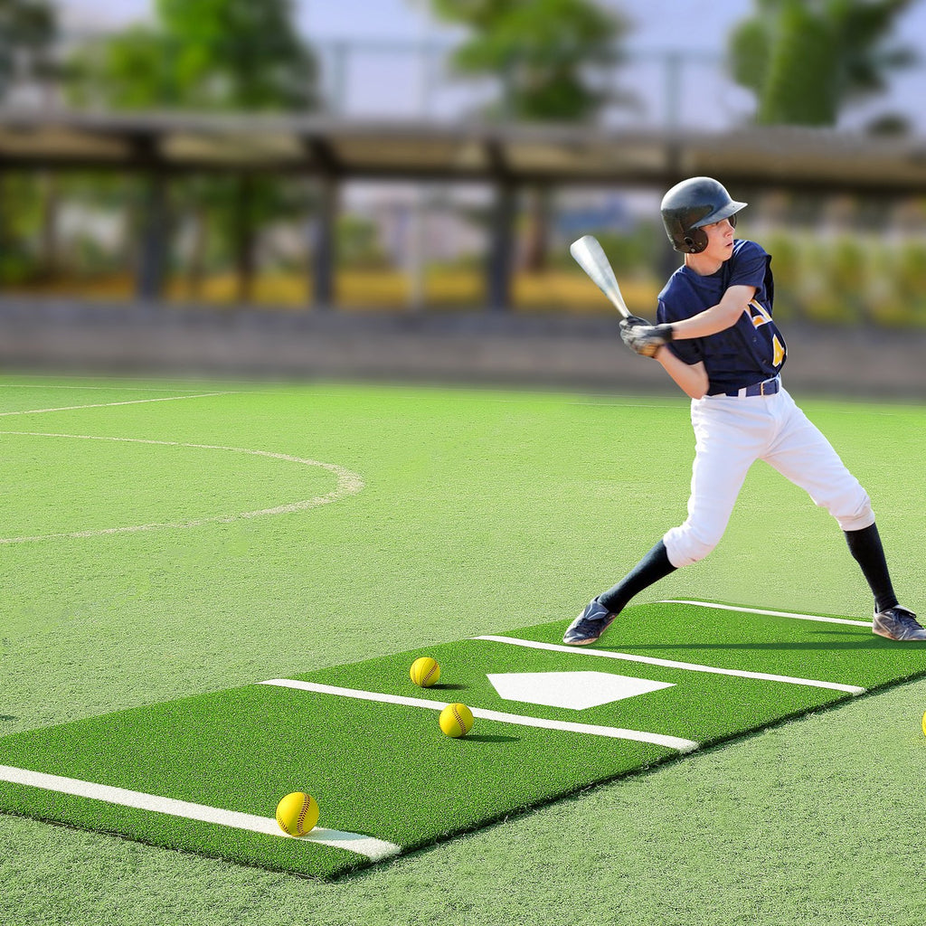 Baseball Softball Hitting Batting Mat,  Indoor Outdoor Softball Mat, Lined & Foam Backing Anti-Slip Anti-Fade Softball Training Aid, Portable Practice Mat With Tightening Rope, Green