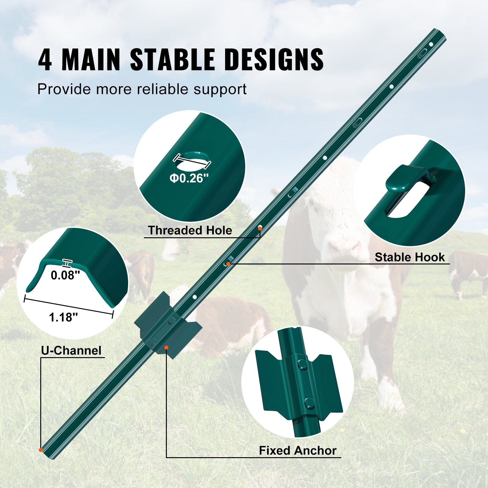 3 Feet Fence Post 10 Pack T-Post Heavy Duty Metal Fence Posts Green