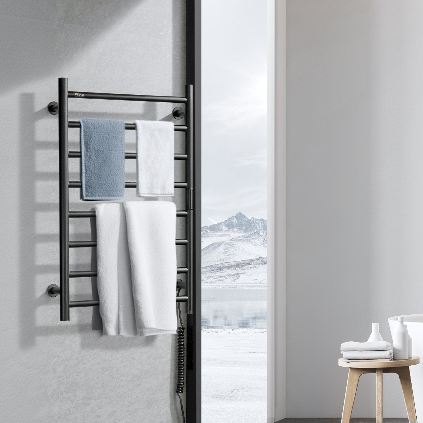 8 Bars Towel Warmer Rack Wall Mounted Heated Towel Rack For Bathroom Black
