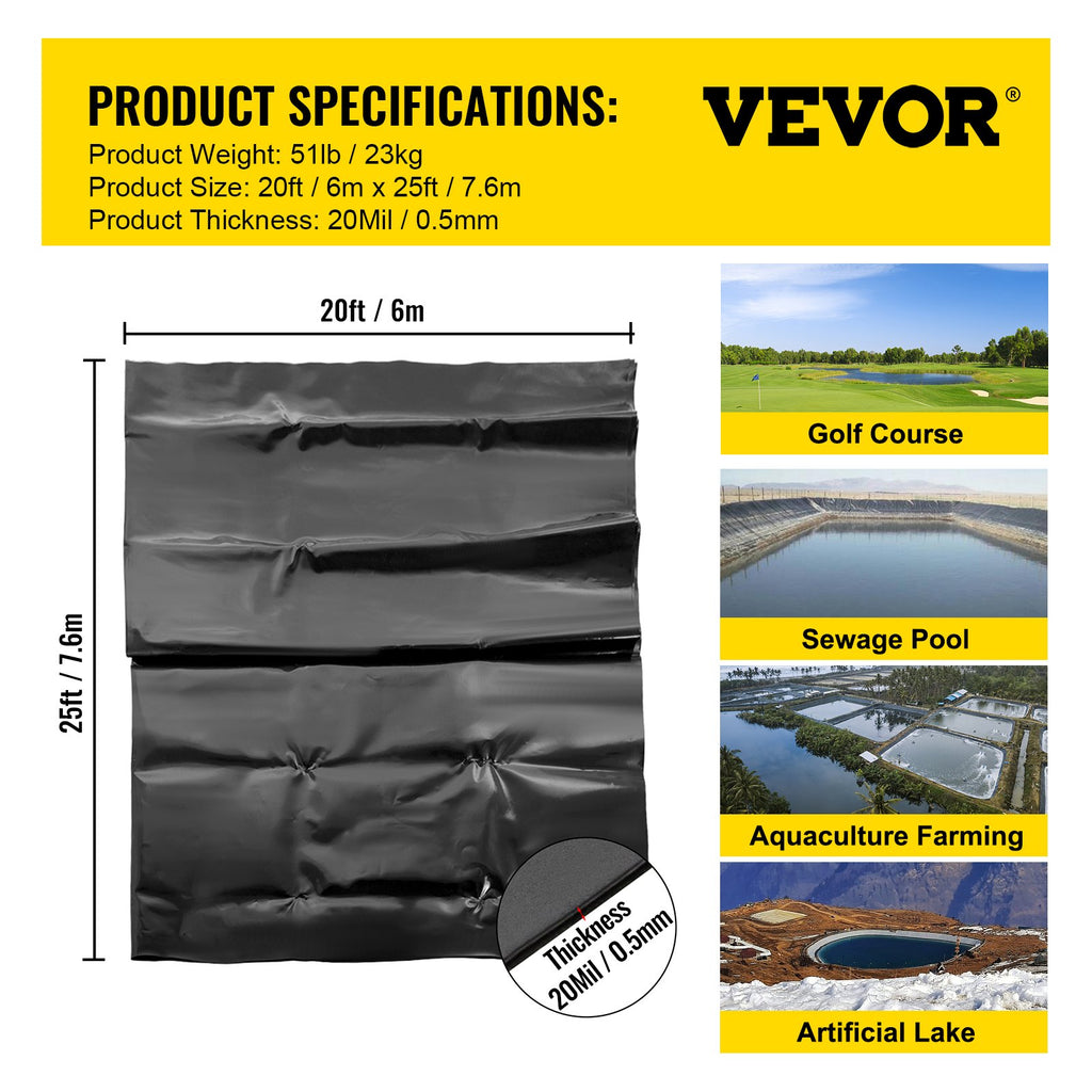 LLDPE Pond Liner 20x25 Ft, Pond Liner 20 Mil, Fish Pond Liners For Waterfall, Pond And Fish Ponds