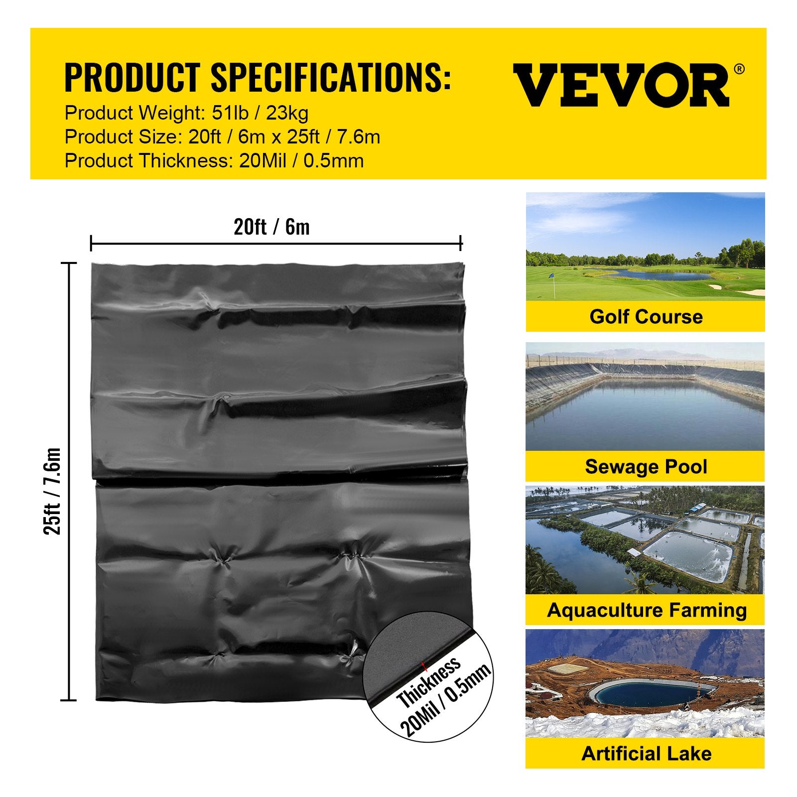 LLDPE Pond Liner 20x25 Ft, Pond Liner 20 Mil, Fish Pond Liners For Waterfall, Pond And Fish Ponds