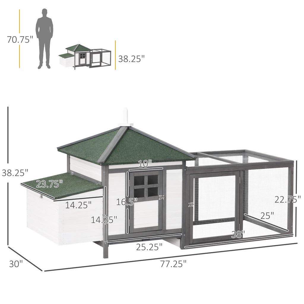77" Wooden Chicken Coop With Nesting Box, Cute Outdoor Hen House With Removable Tray, Ramp Run, For Garden Backyard, Gray