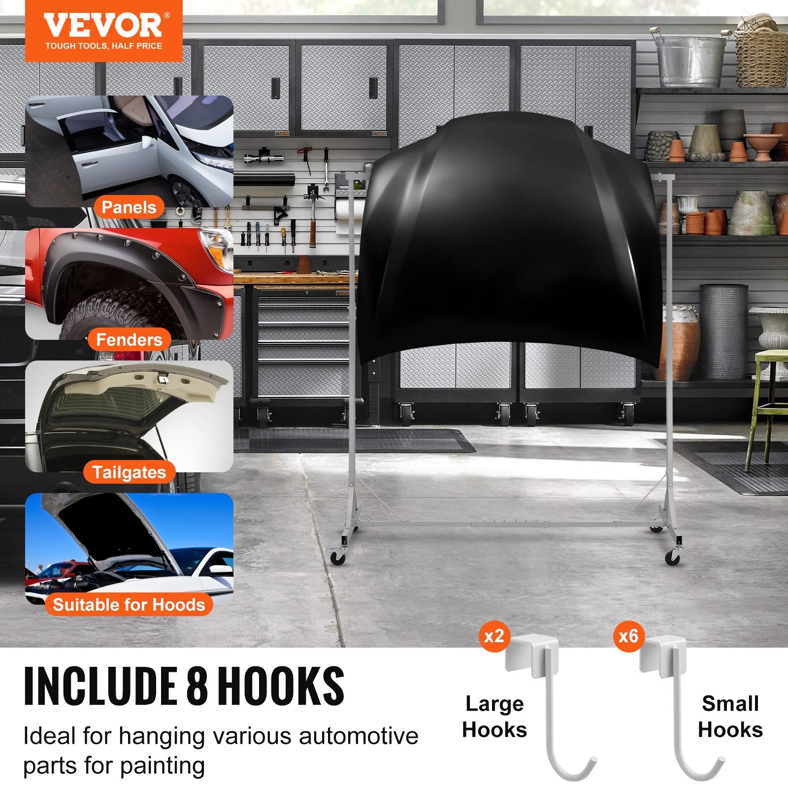 Newly Upgraded  Painting Rack Adjustable Paint Hanger 8 Hooks Auto Body Painting Stand