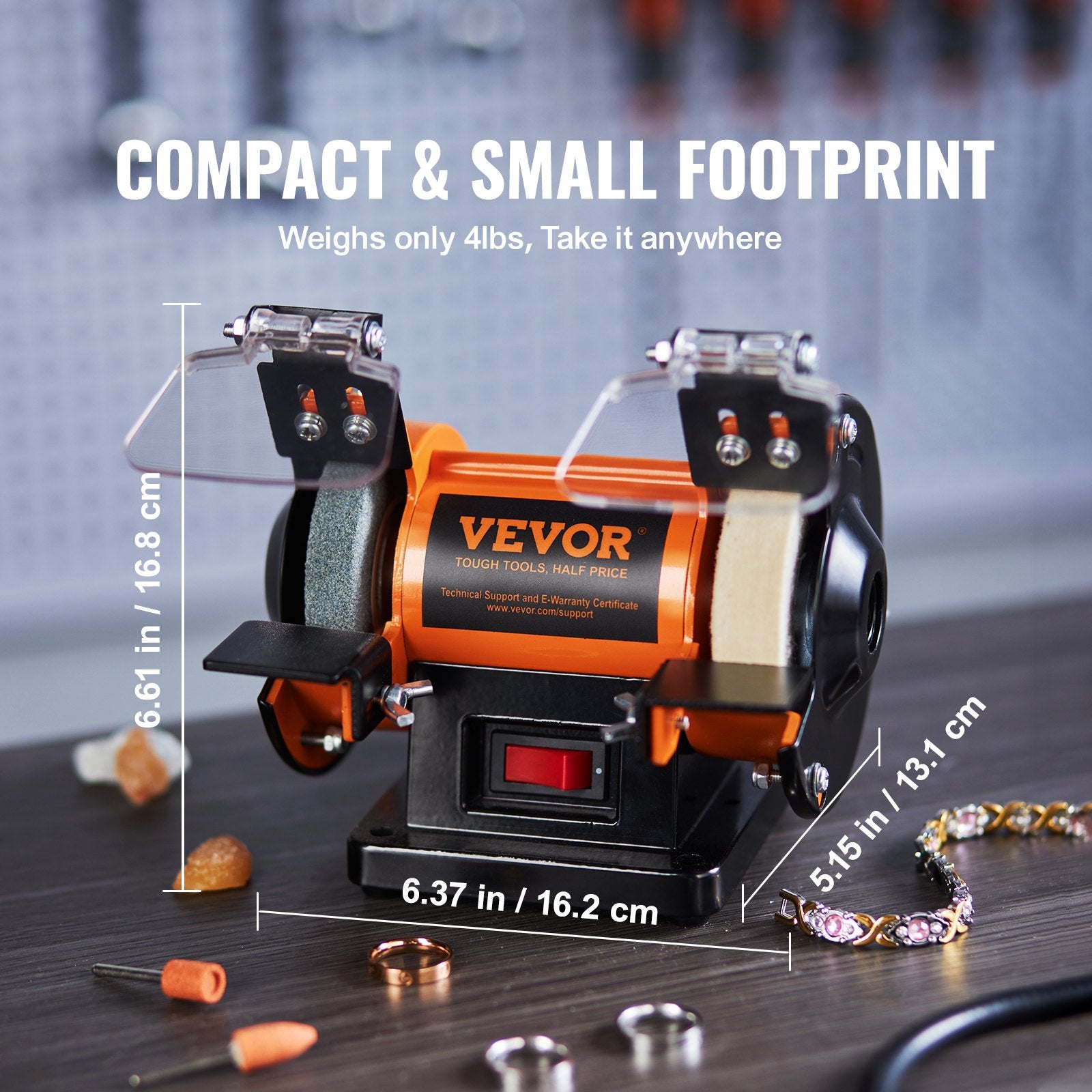Bench Polisher & Buffing Machine For Metal Jewelry Wood - With Wool & Abrasive Wheels, 100 Tools, 3590RPM