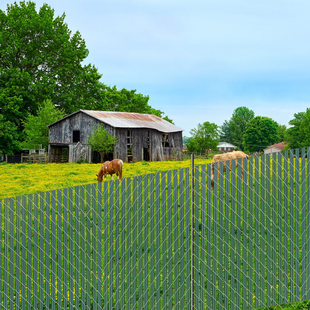 Chain Link Fence Privacy Slats Single-Wall For 5' High Fence Bottom Lock Green