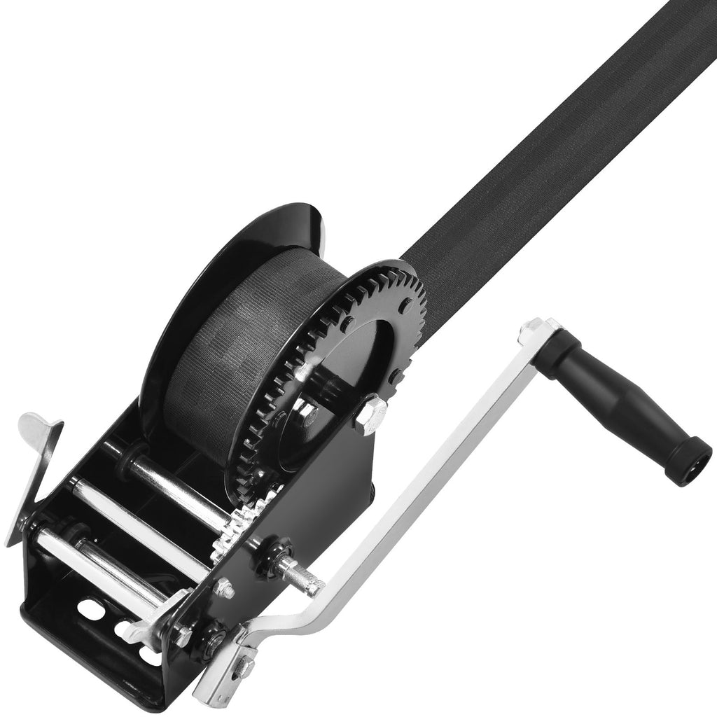 Hand Winch, 3500 Lbs Pulling Capacity, Boat Trailer Winch Heavy Duty Rope Crank With 33 Ft Polyester Strap And Two-Way Ratchet, Manual Operated Hand Crank Winch For Trailer, Boat Or ATV Towing