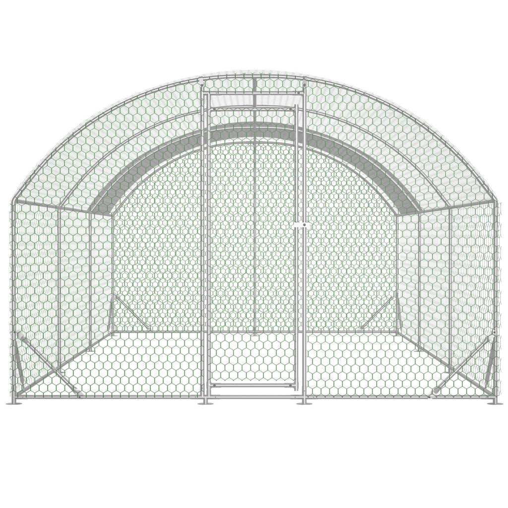 Large Chicken Coop Metal Chicken Run With Waterproof And Anti-UV Cover, Dome Shaped Walk-in Fence Cage Hen House For Outdoor And Yard Farm, 9.84 X 19.68 X 6.56 Ft