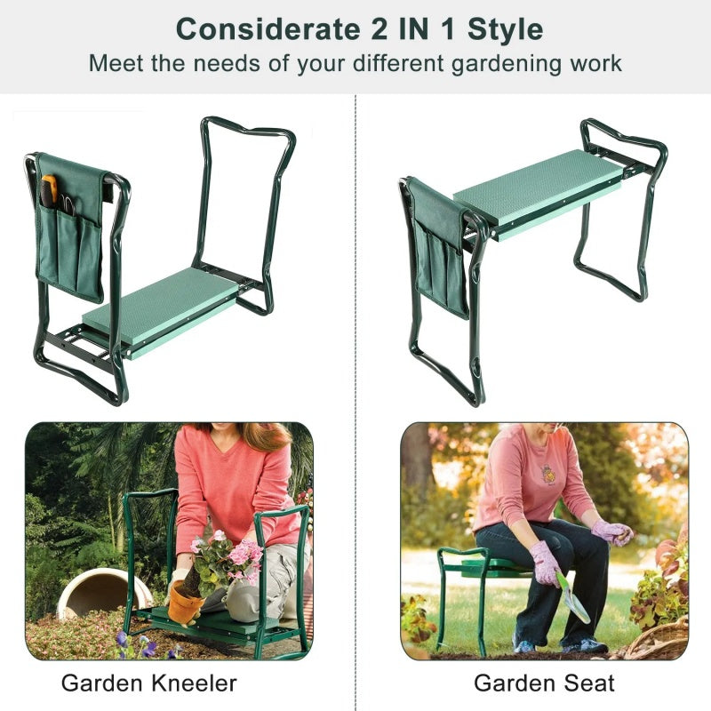 Foldable Farm Kneeler Seat With Kneeling Soft Cushion Pad Tools Pouch Portable Gardener