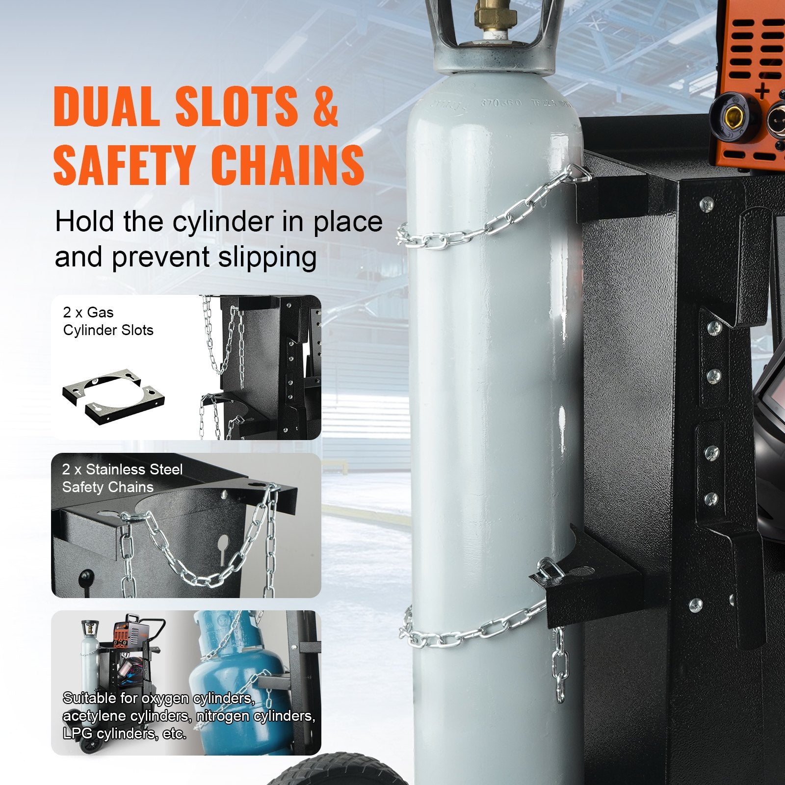 Welding Cart, 2-Tier Heavy Duty Welder Cart With Anti-Theft Lockable Cabinet, 265LBS Weight Capacity, 360 Swivel Wheels, Tank Storage Safety Chains, Welding Cabinet For TIG, ARC, Plasma Cutter