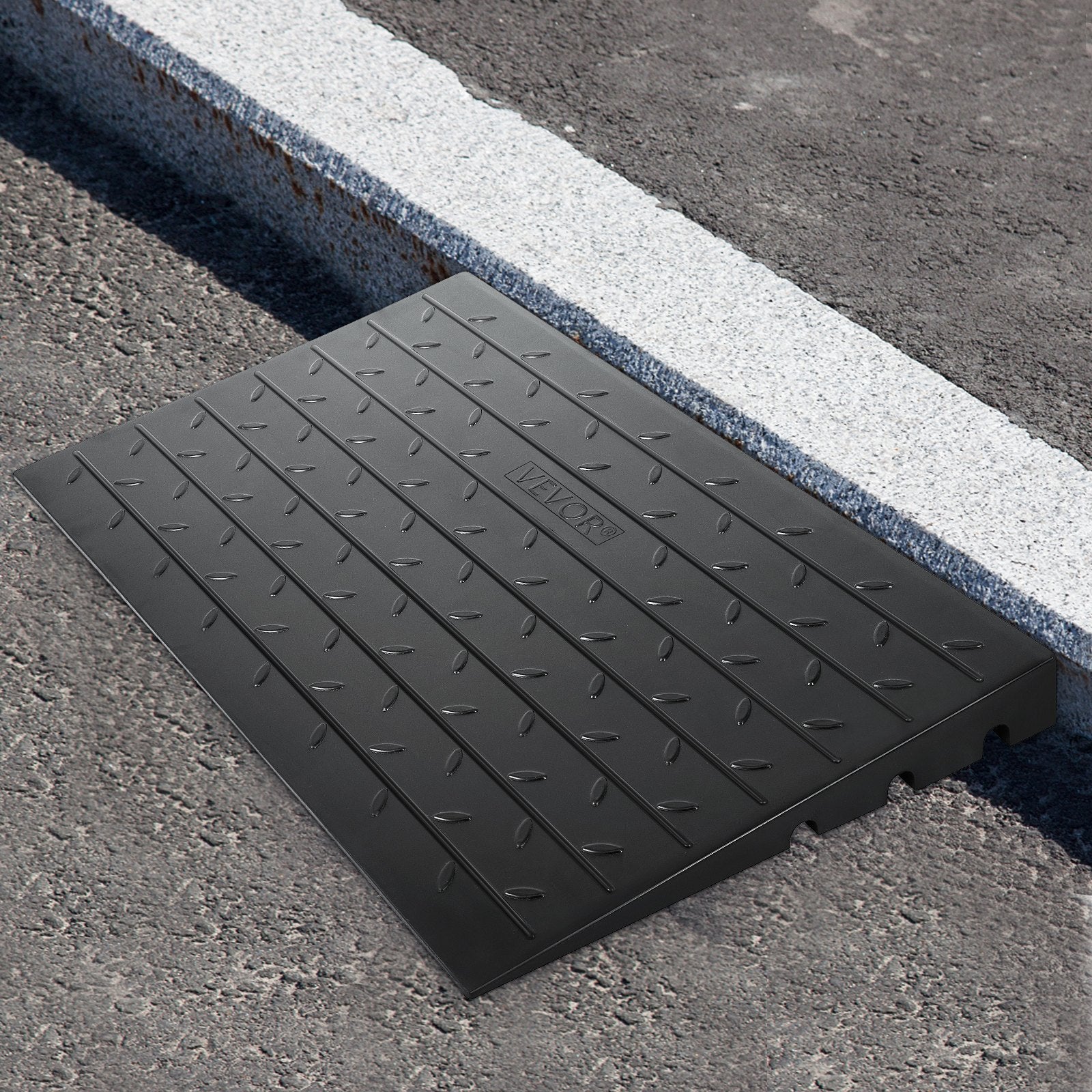 Rubber Threshold Ramp, 4Rise Threshold Ramp Doorway, 3 Channels Cord Cover Rubber Solid Threshold Ramp, Rubber Angled Entry Rated 2200 Lbs Load Capacity For Wheelchair And Scooter