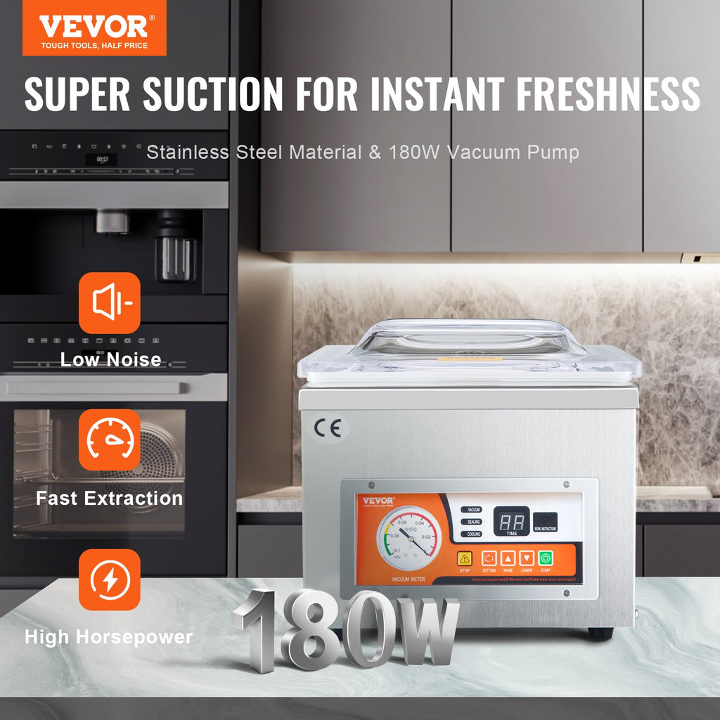 Chamber Vacuum Sealer, DZ-260A  Excellent Sealing Effect With Automatic Control, 110V Kitchen Packaging Machine For Meats, Fruit Saver, Home, Commercial Using