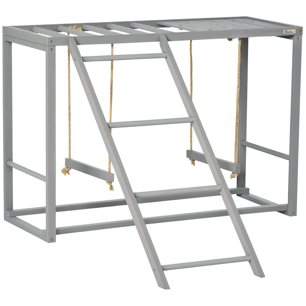 Chicken Activity Play with Swing Set for 3–4 Birds, Wooden Chicken Coop Accessory with Multiple Perches & Hen Ladder, Gray