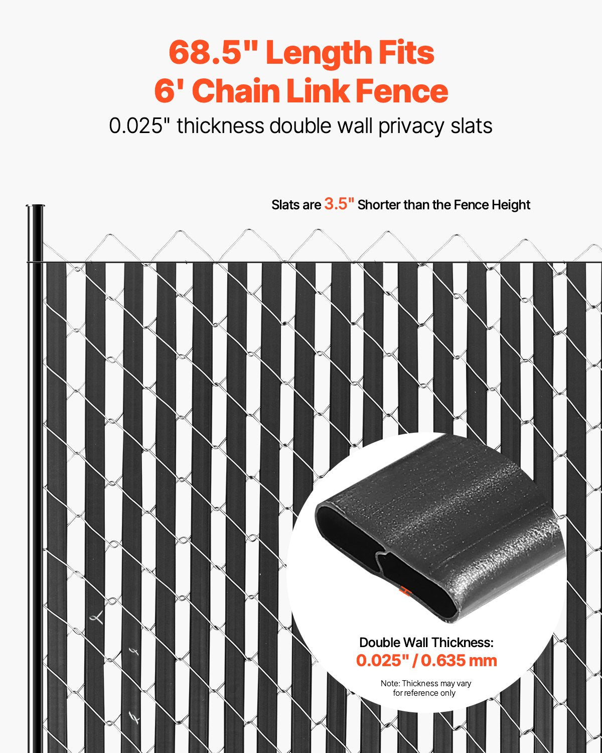 Chain Link Fence Privacy Slats Double-Wall For 6' High Fence Bottom Lock Black