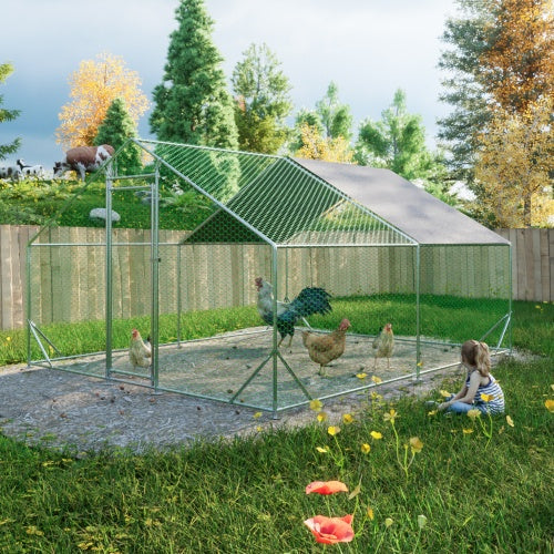Large Metal Chicken Coop, Walk-in Chicken Run,Galvanized Wire Poultry Chicken Hen Pen Cage, Rabbits Duck Cages With Waterproof And Anti-Ultraviolet Cover For Outside 10 L X 13 W X 6.56 H